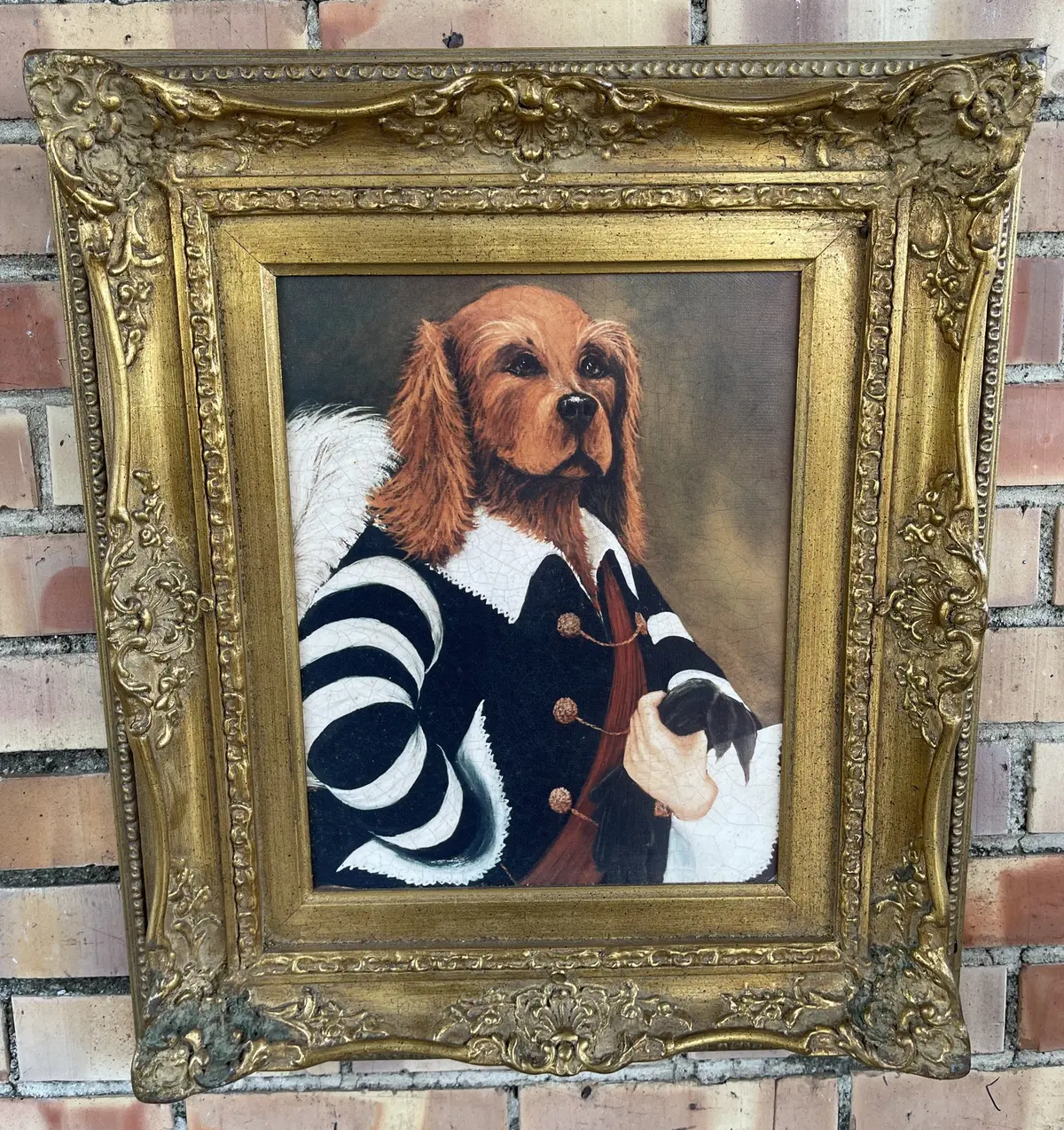 Gold Framed Oil Painting Of An Irish Setter In A Jacket 1
