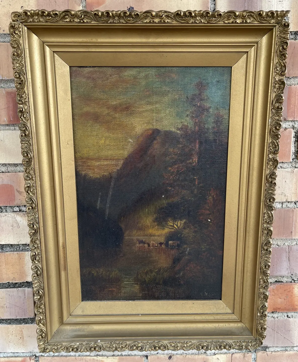 Vertcal Oil Painting Of Cows In A Lake 1