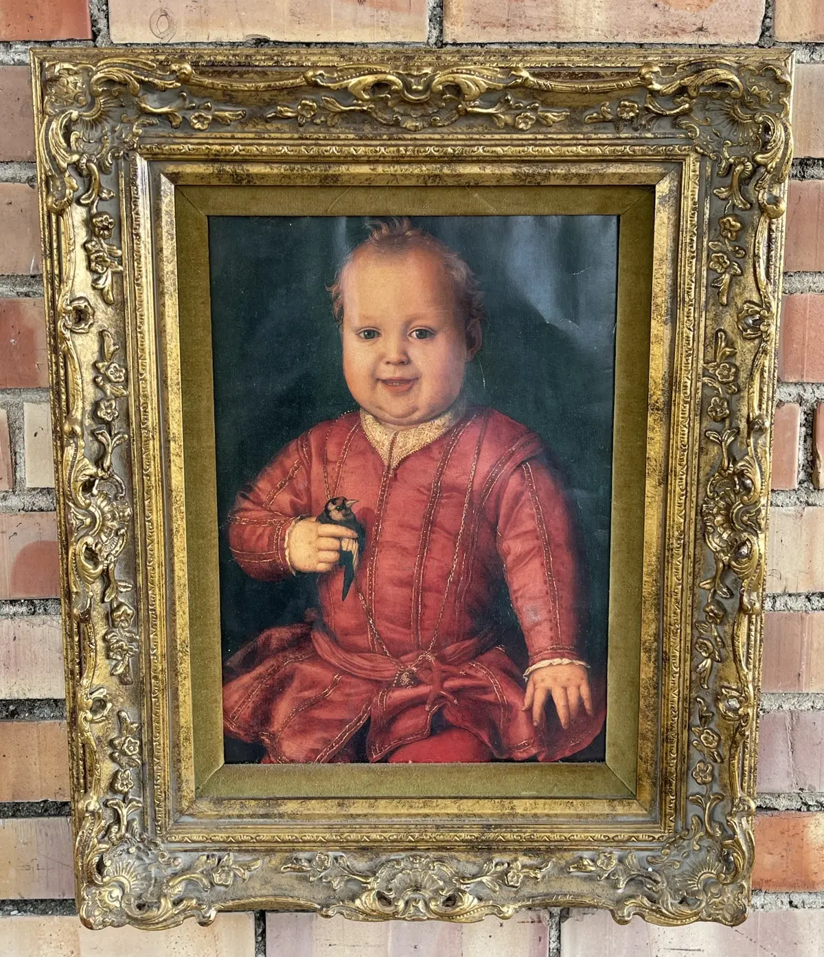 Beautiful Gilt Frame With Print Of A Boy And Bird 1
