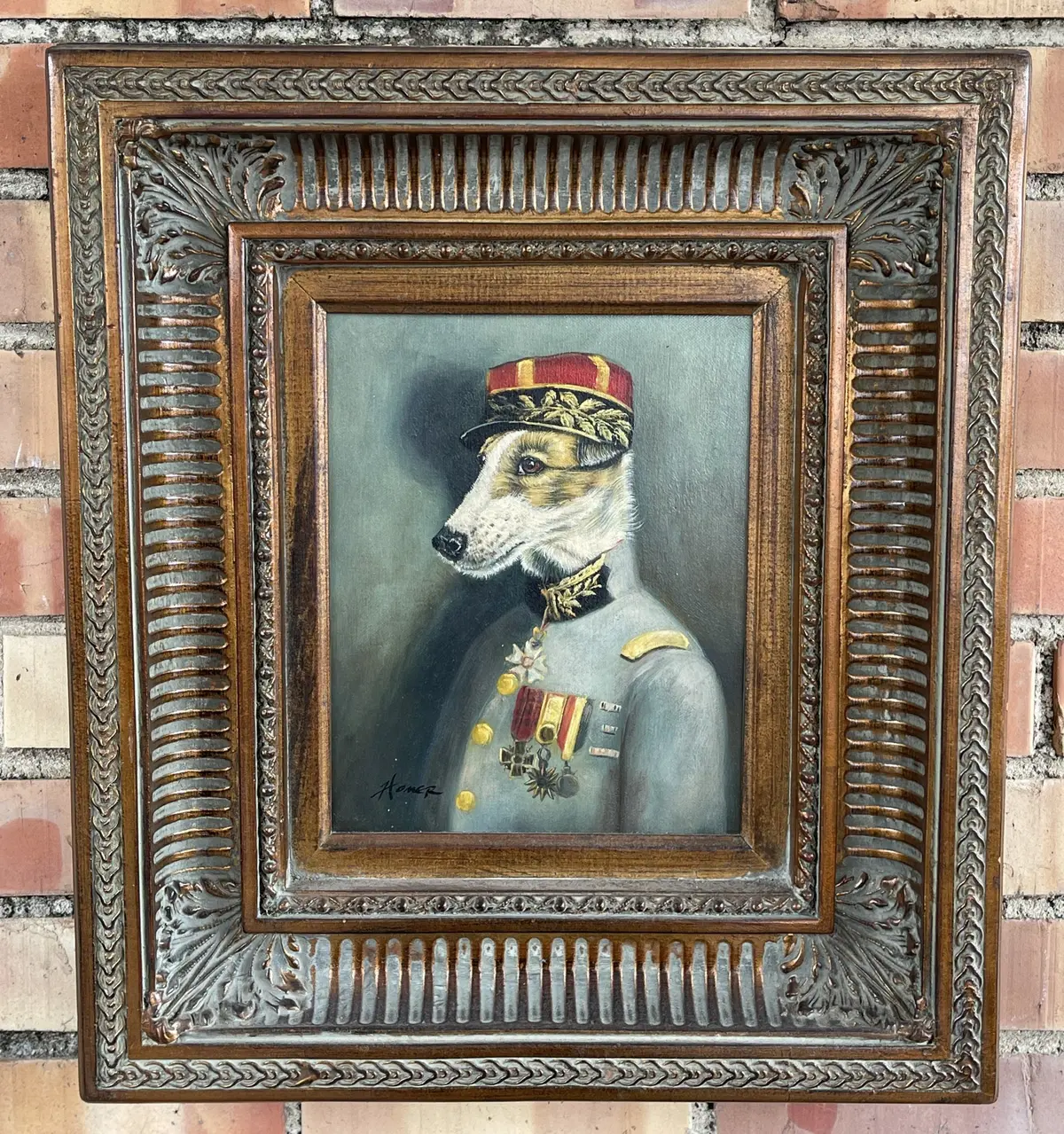 French Oil Painting Of A Dog Soldier 1