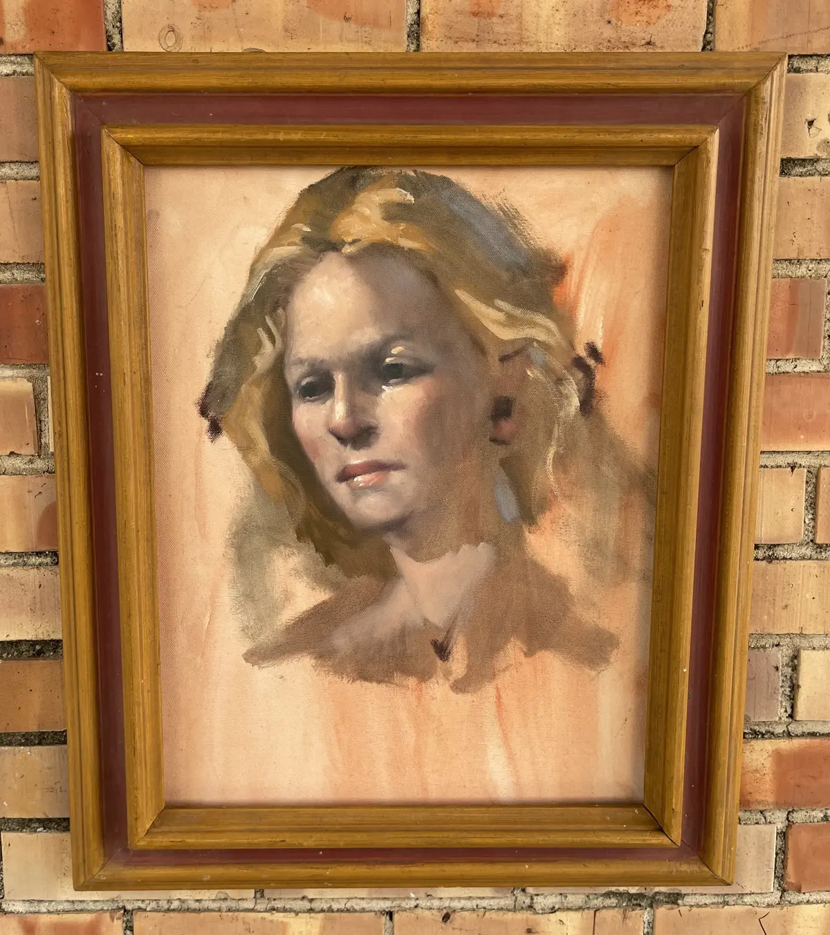 As Found Early Frame With 1970'S Oil Painting Of A Girl 1