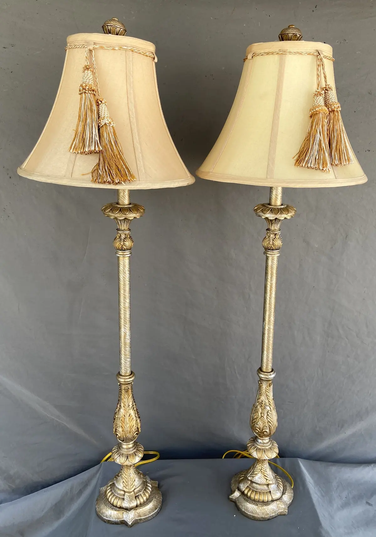 Pair Of Tall Resin Lamps With Shades 1