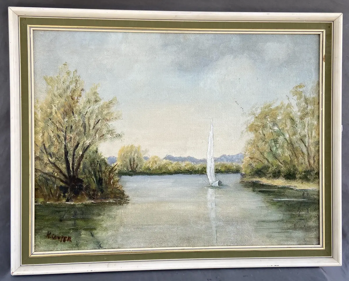 Oil Painting Of Sail Boat On Lake 1