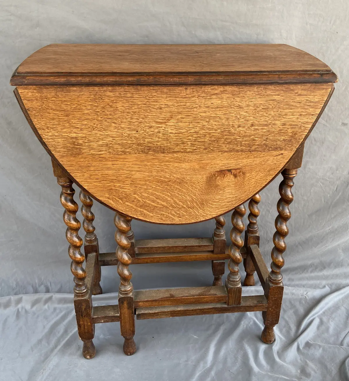 Petite Tiger Oak Drop Leaf Barley Twist Table 1