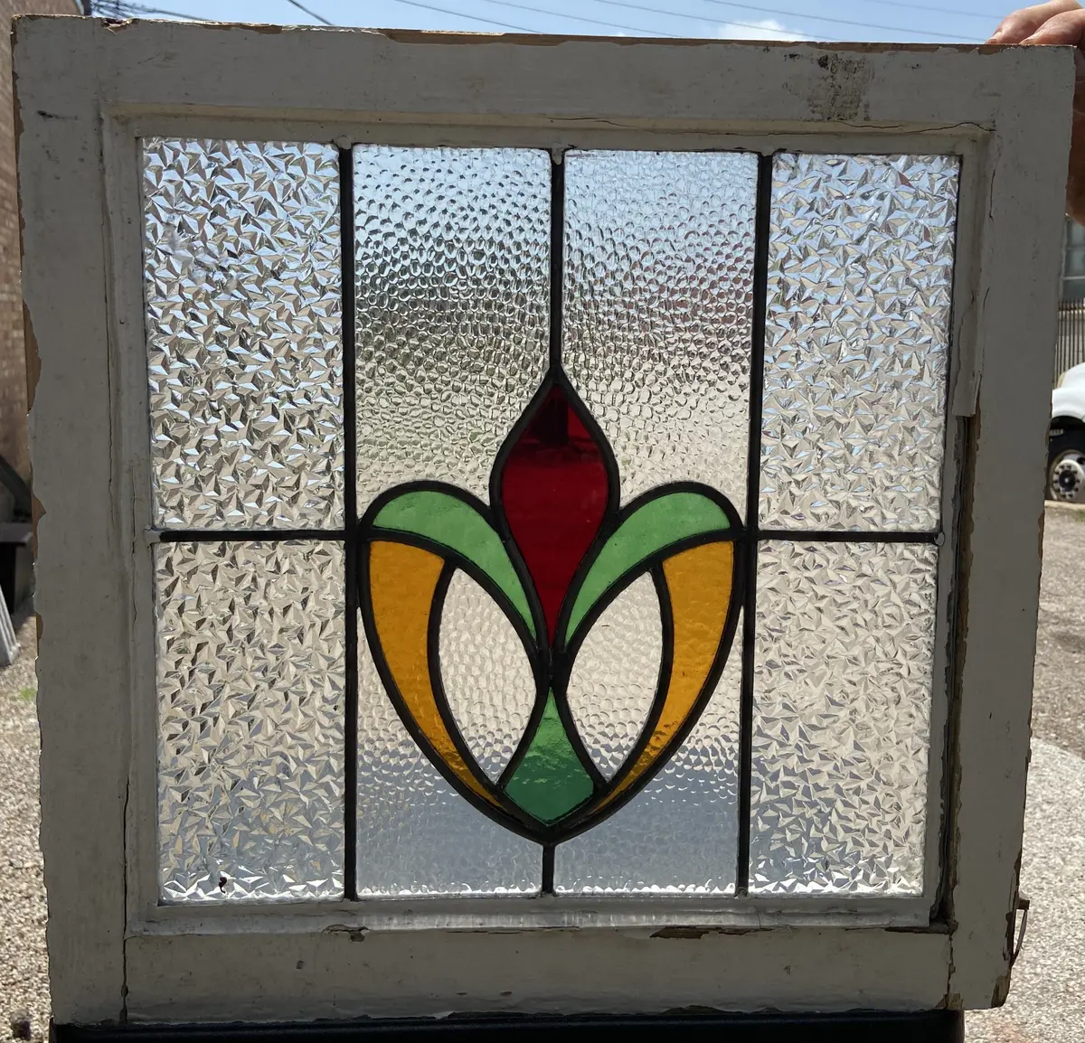3 Color Stained Glass Window In Original Frame 1