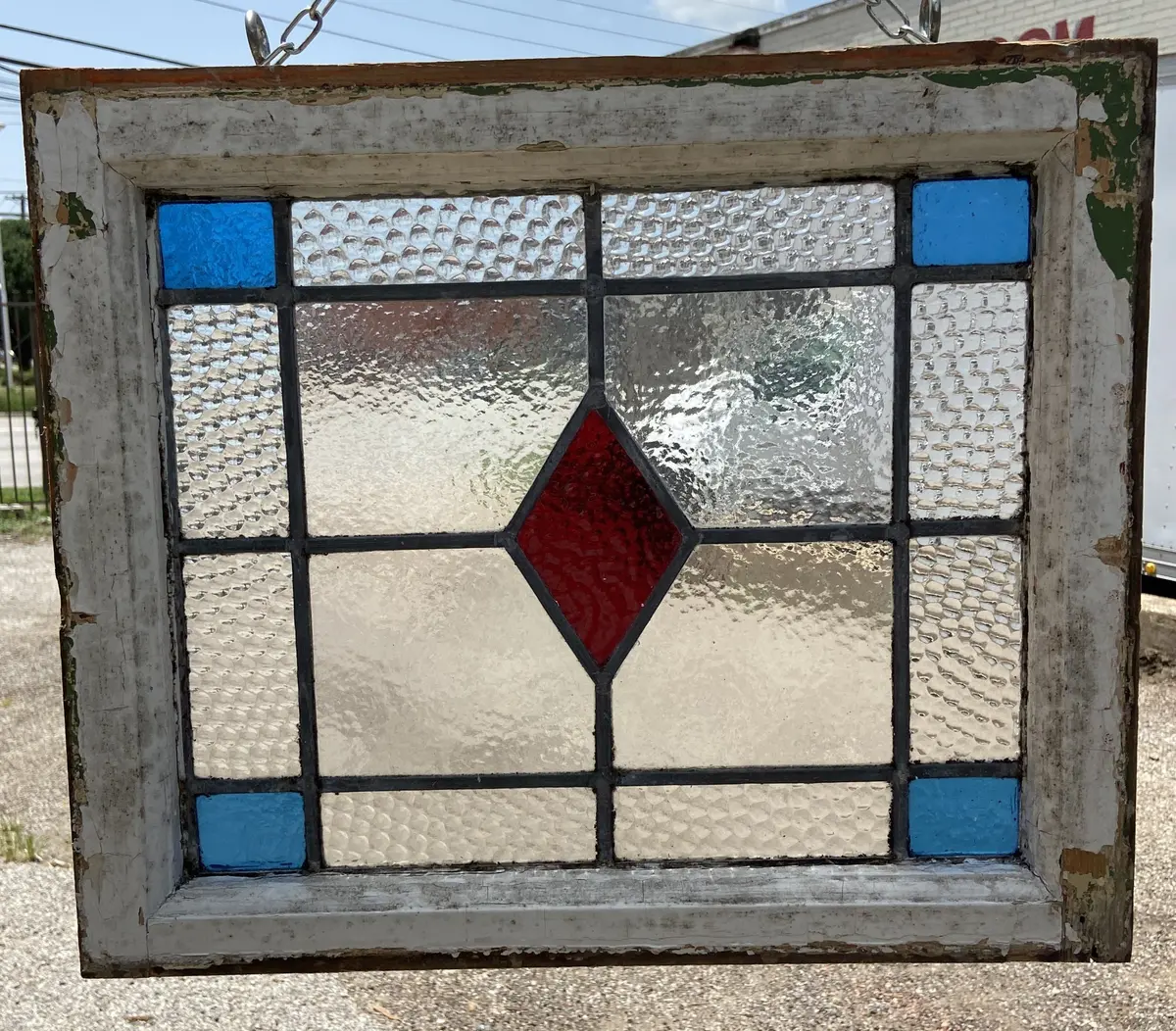 2 Color Stained Glass Window In Original Frame 1