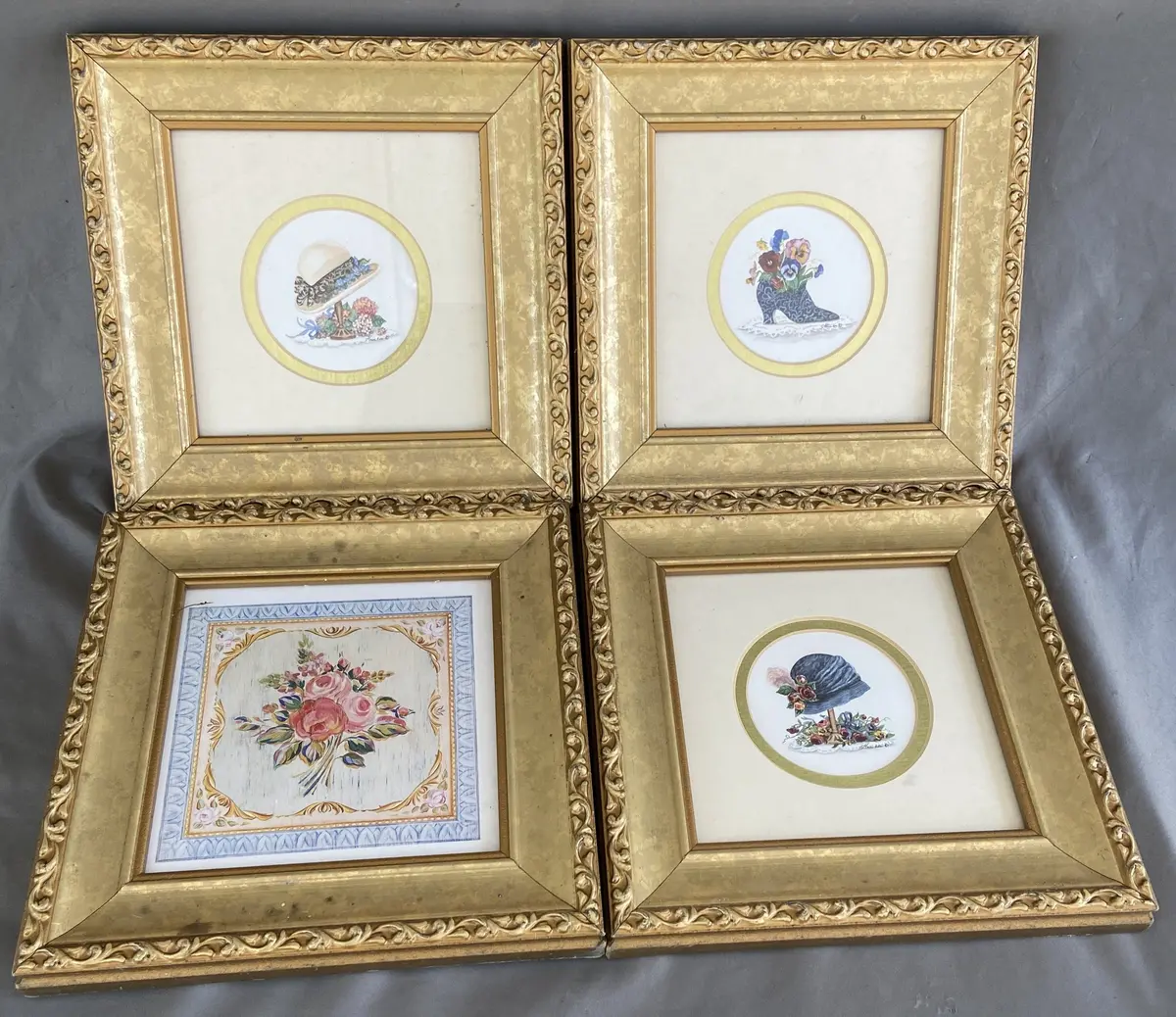 Set Of 4 Gilt Floral Prints 1
