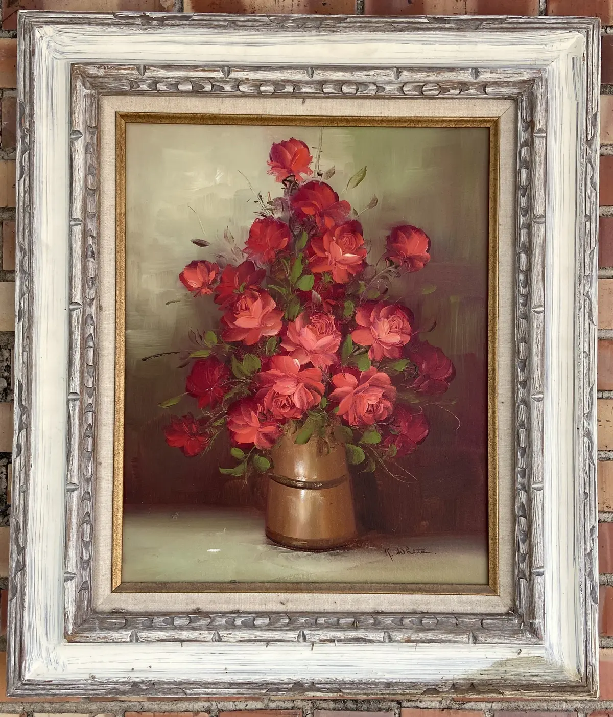 Framed Oil Painting Of Red Roses By Kay White 1