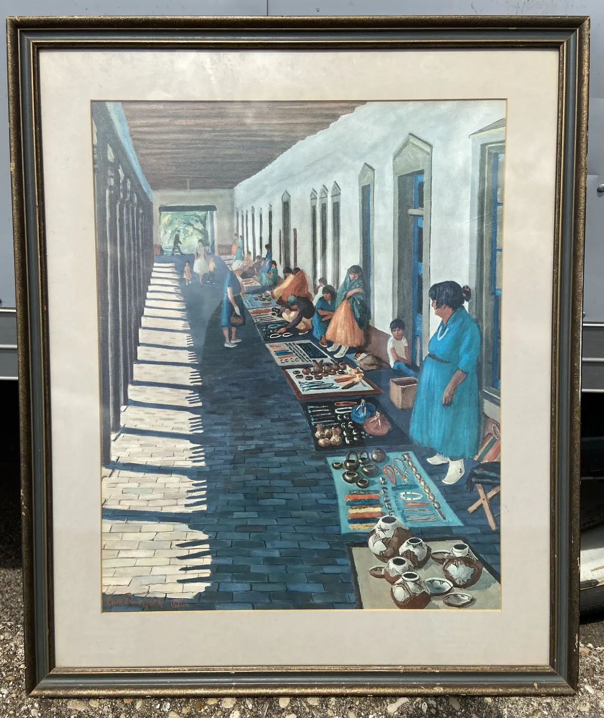 Native American Market Water Color Painting By Gene Guest 1