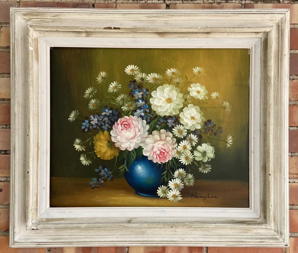 Framed White Flowers Oil Painting By Nancy Lee 1