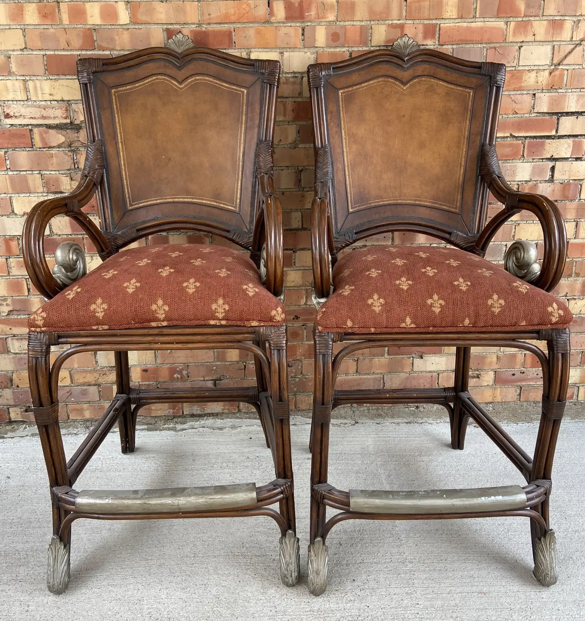 Pair Of Tall Leather Bar Chairs With Arms-Not Old 1