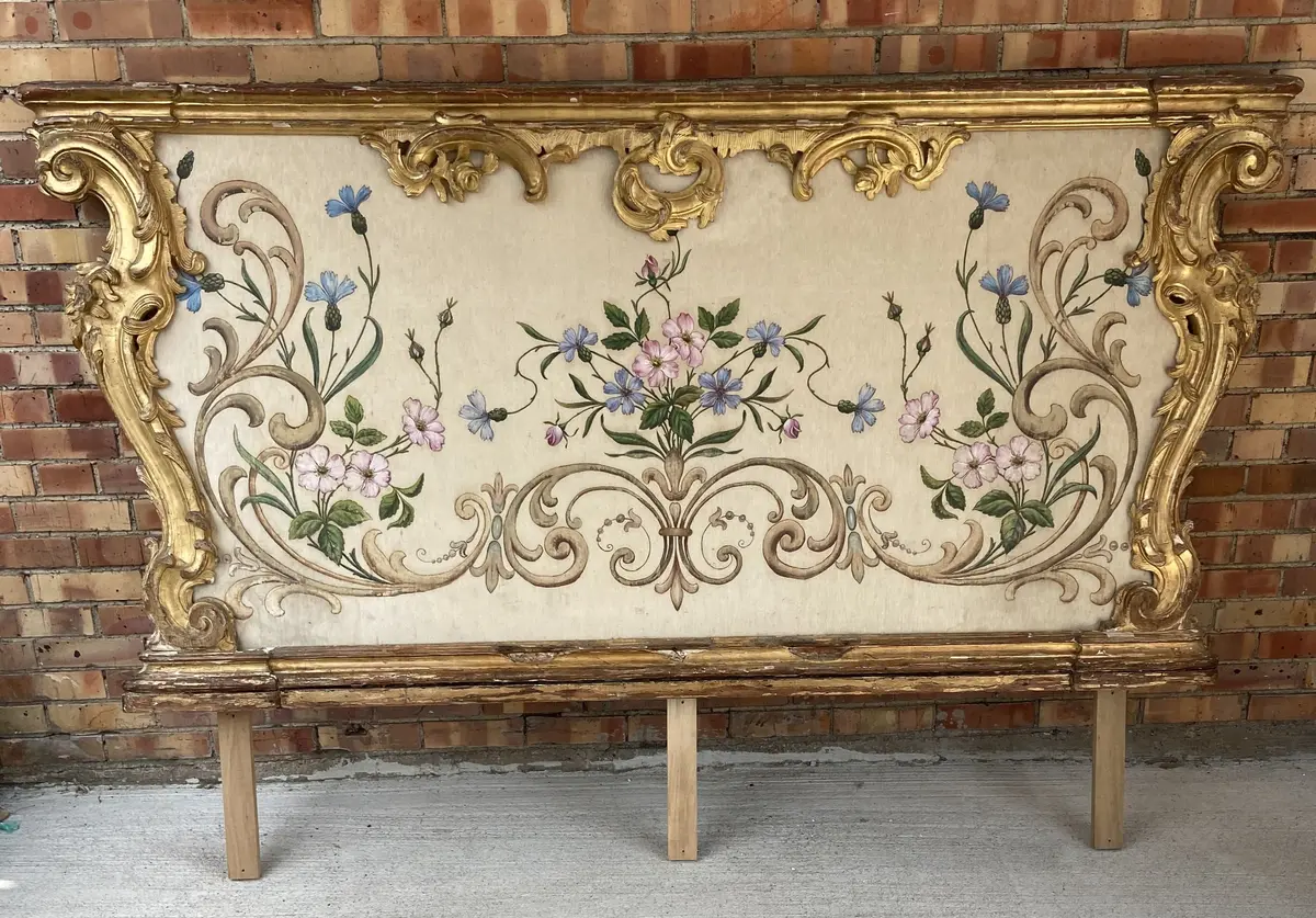 Large Italian Gilt Framed Floral Oil Painting On Fabric 1