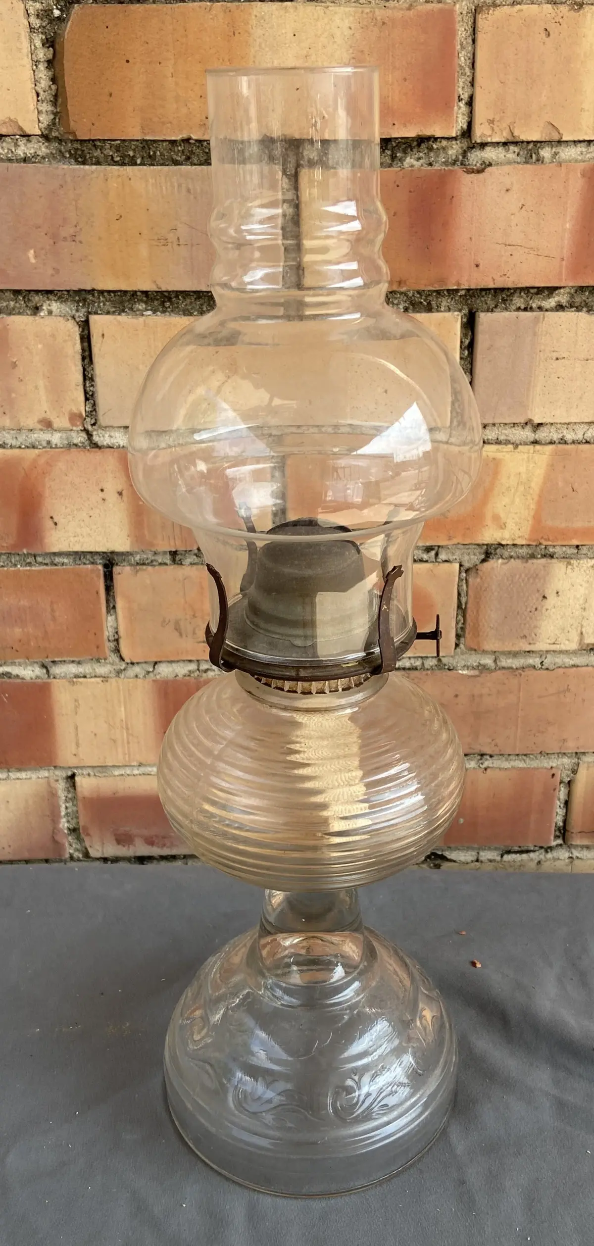 Small Horizontal Ribbed Glass Oil Lamp 1