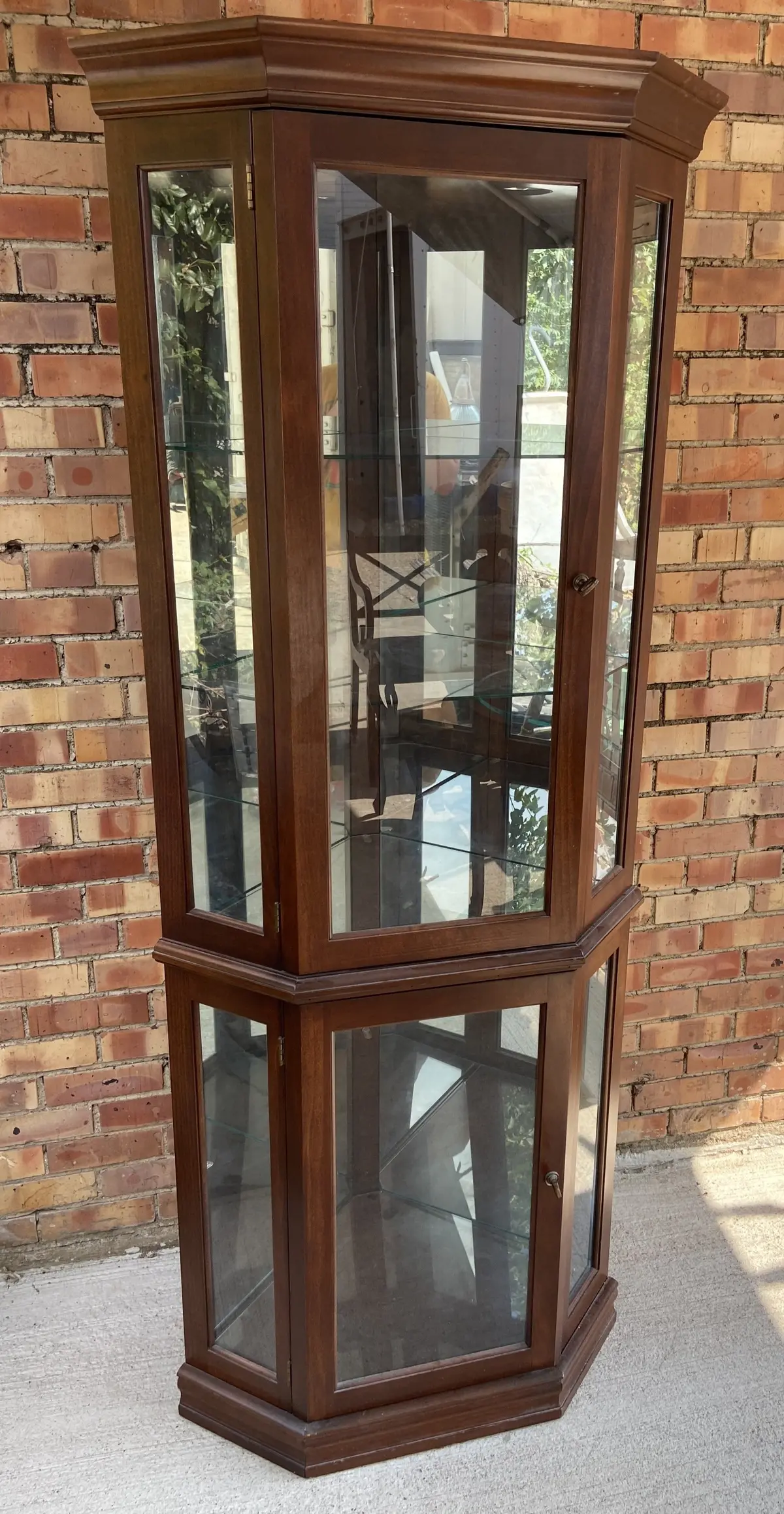 Large Vintage Canted Sides Corner Curio Cabinet 1