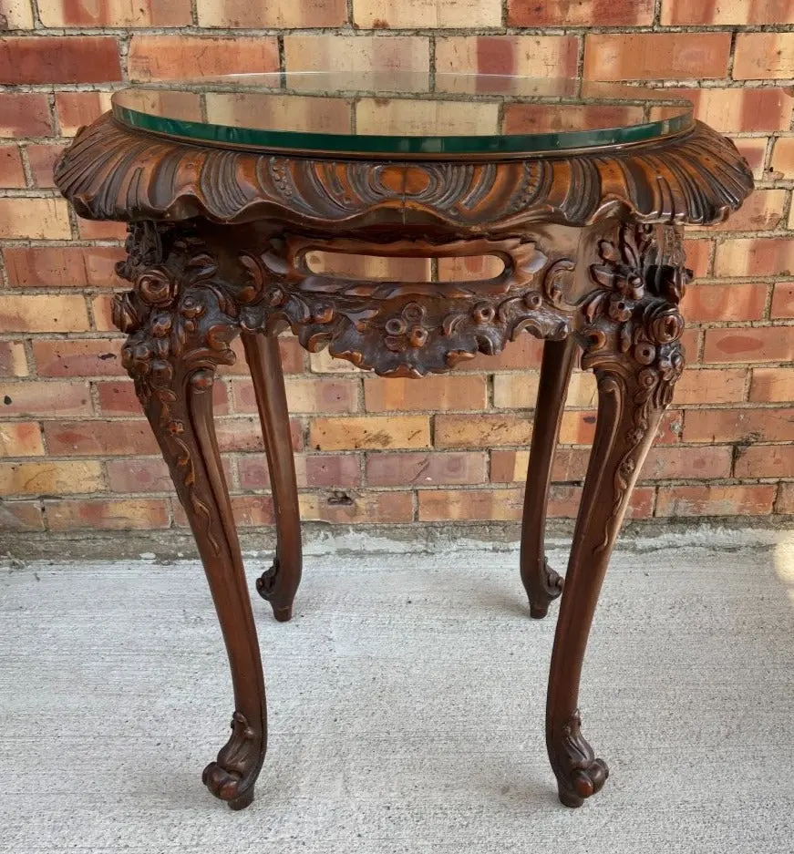 1930'S Large Ornately Carved Cross Banded Table 1