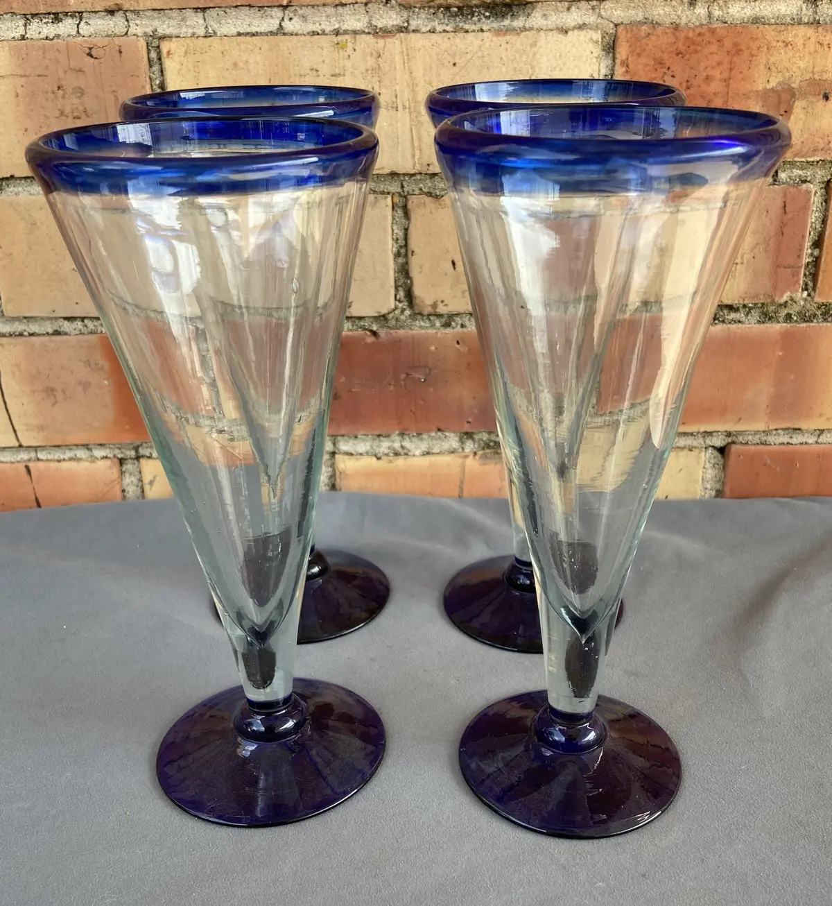 Set Of 4 Blue Rim Margarita Glasses 1