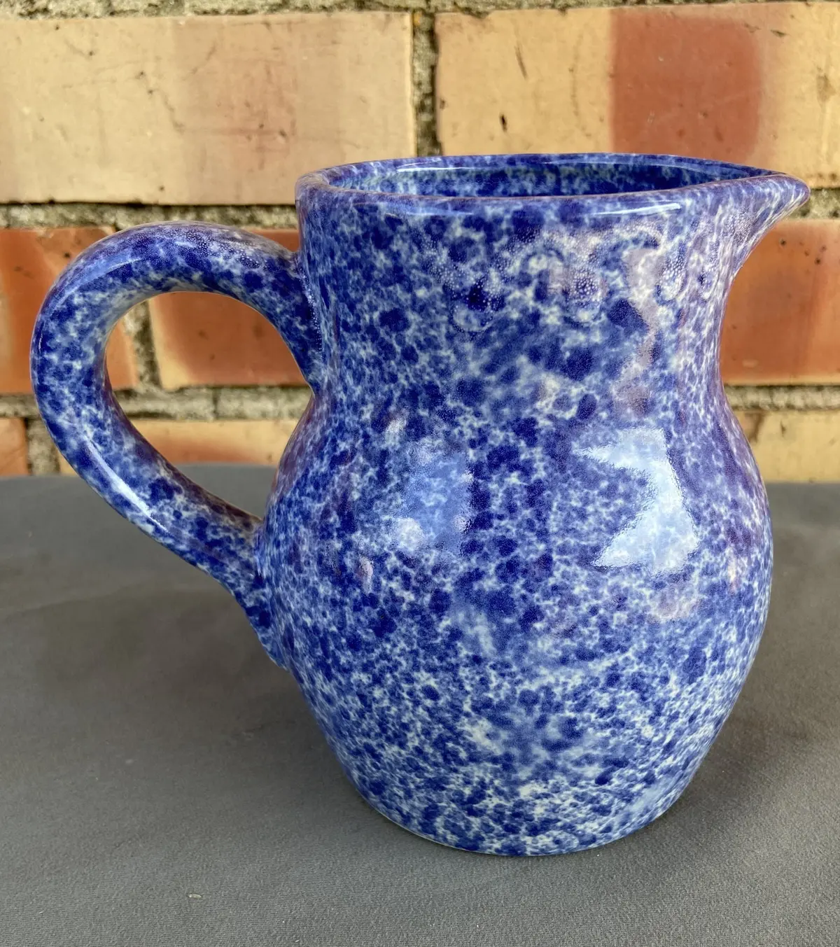 Small Blue And White Speckled Pitcher 1