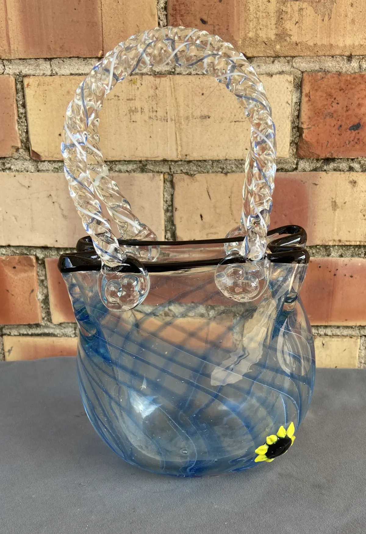 Blown Glass Purse Vase With Sunflower 1