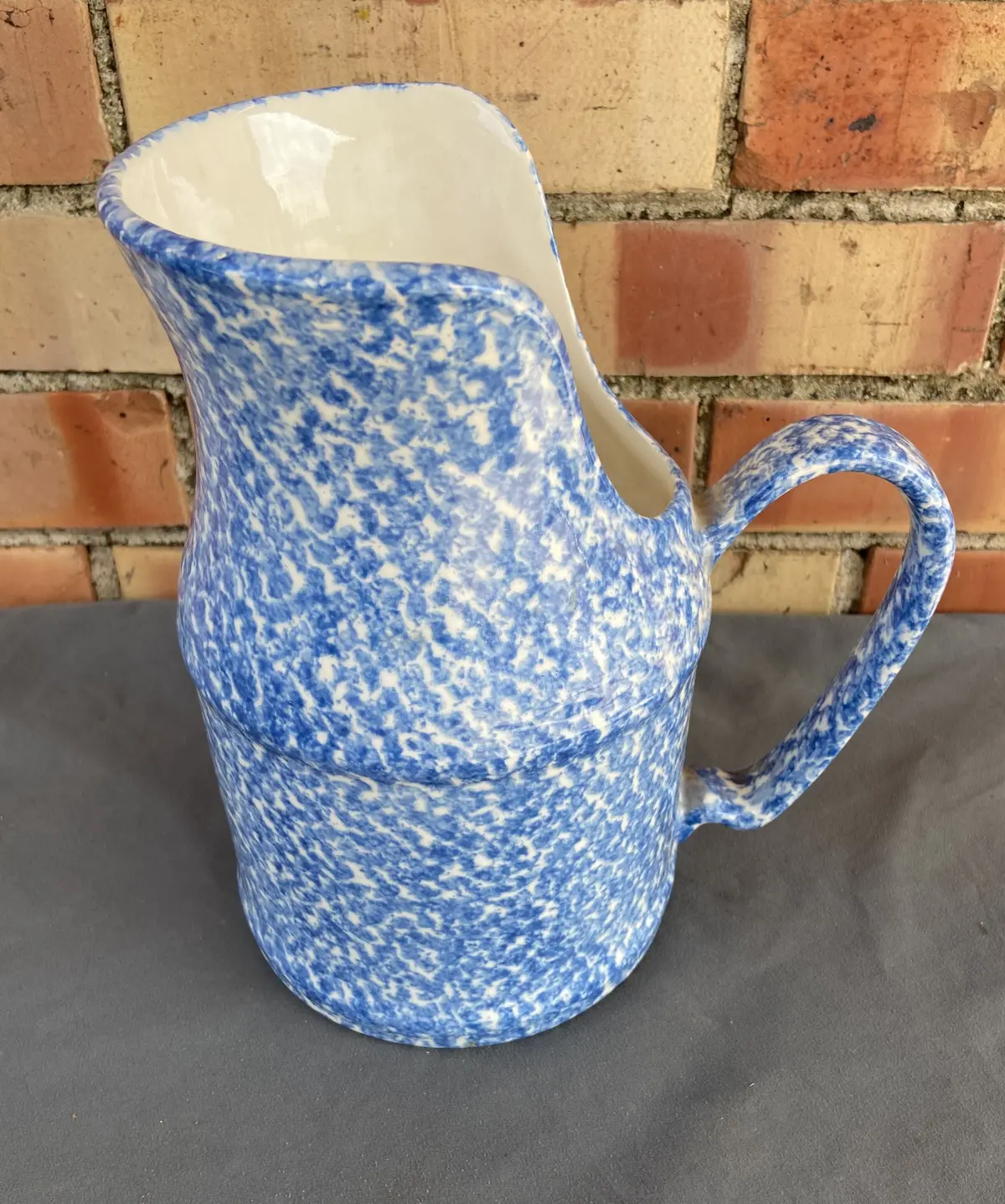 Large Blue And White Speckled Pitcher 1