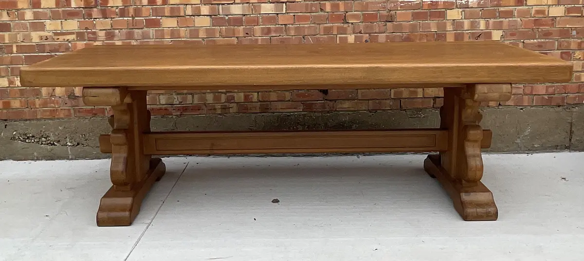 Large Heavy Oak Trestle Base Farm Table 1