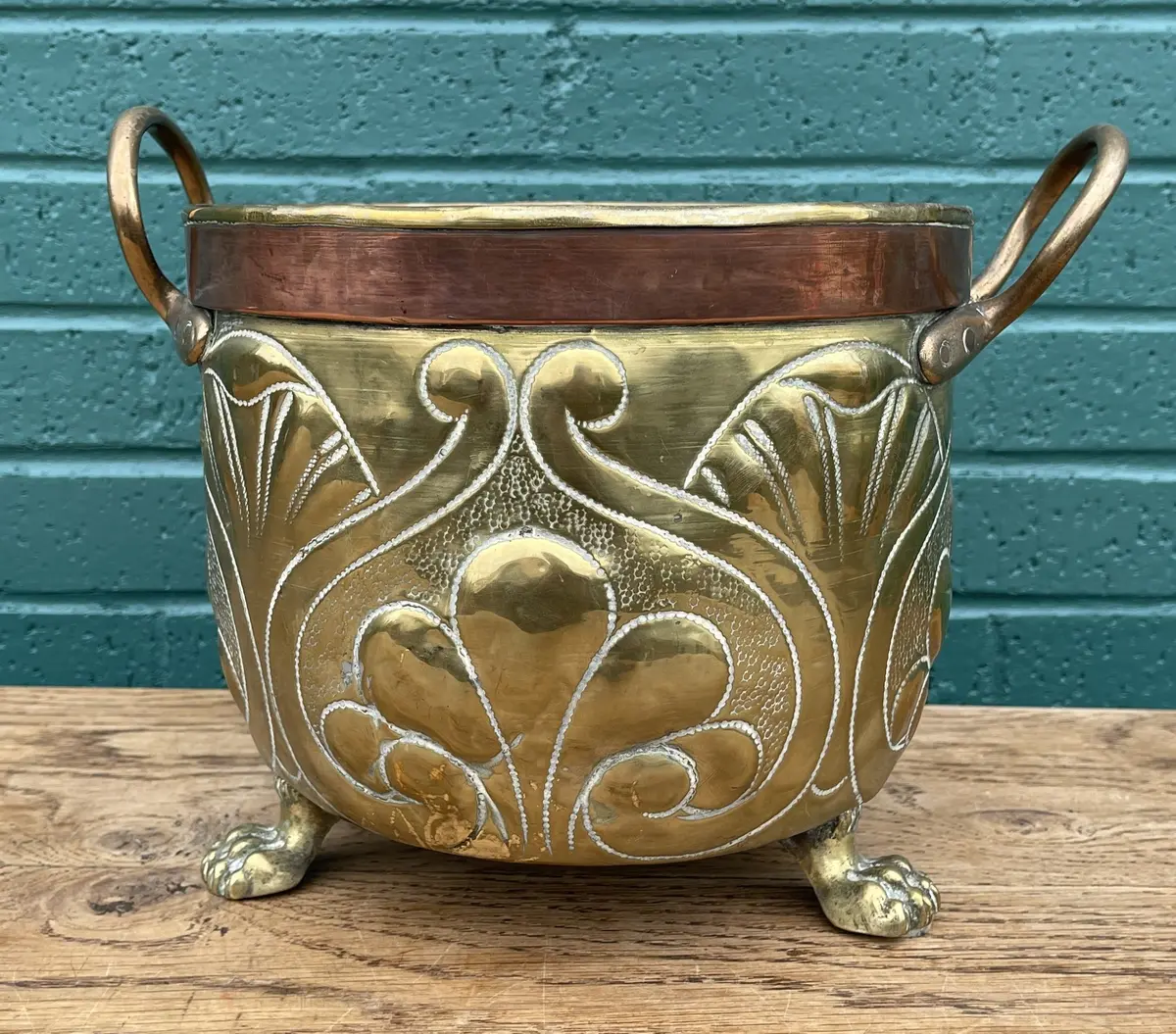 Small Brass And Copper Paw Foot Planter 1