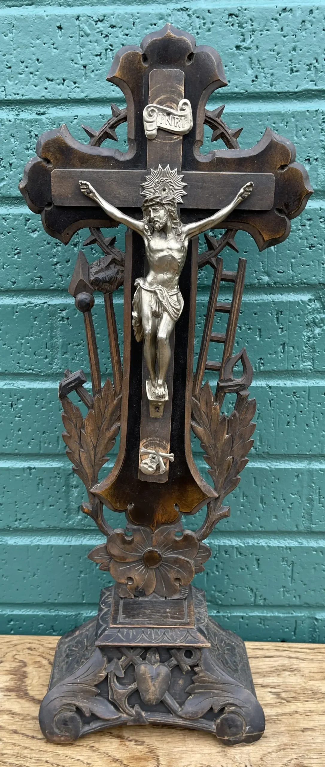 Carved Black Forest Standing Crucifx 1