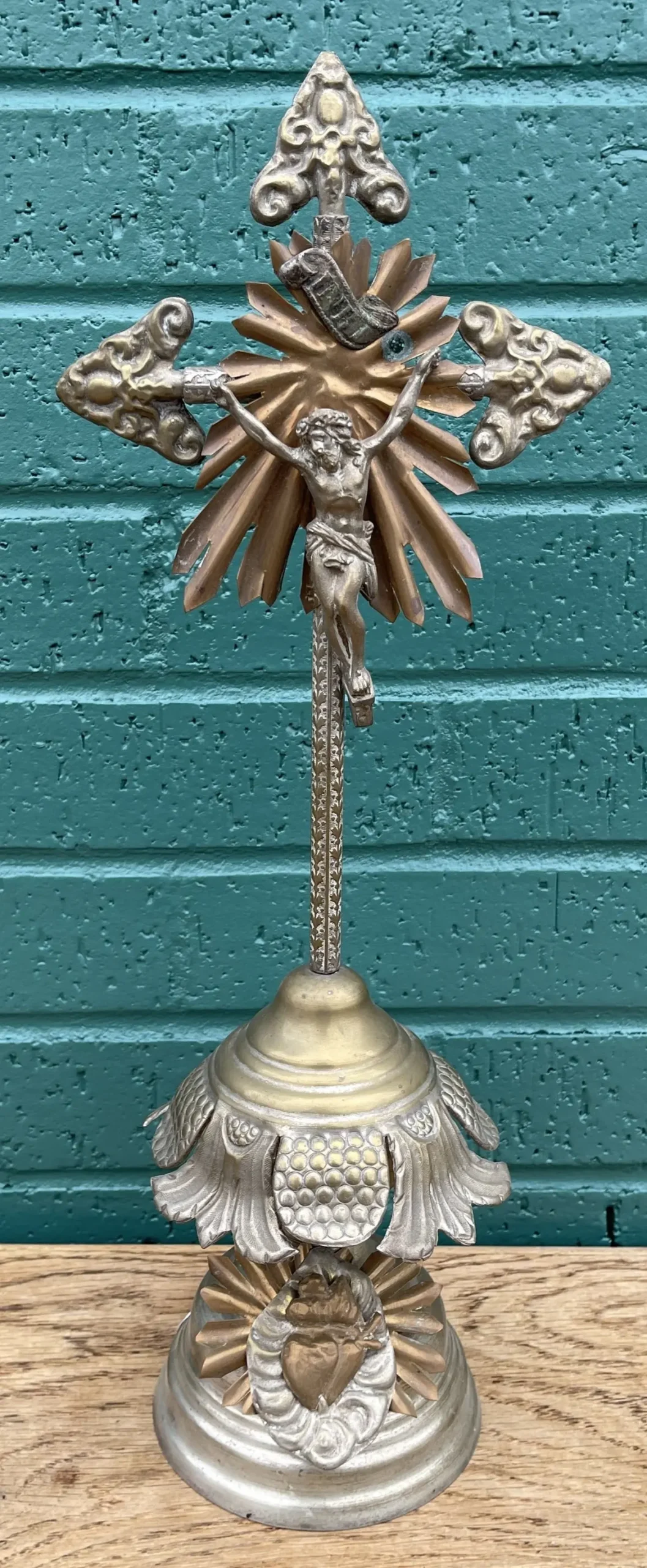Brass, Copper And Nickle Plated Standing Crucifx 1