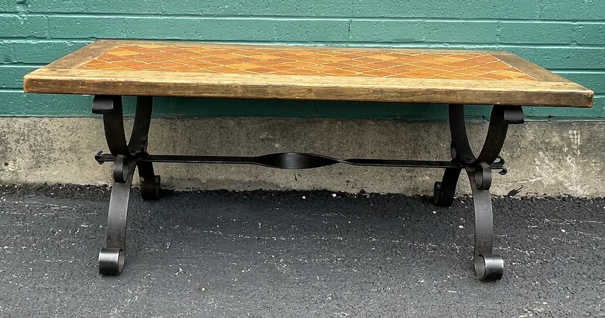 Oak With Iron Orange Tile Top Coffee Table 1