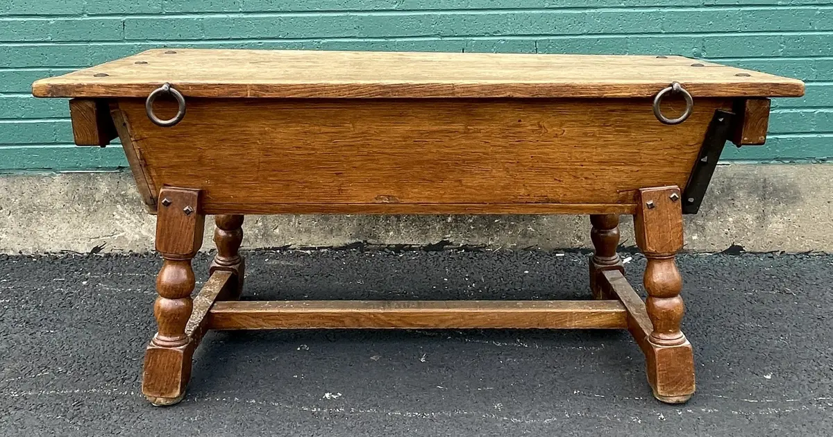 Oak And Iron Lift Seat Bench 1