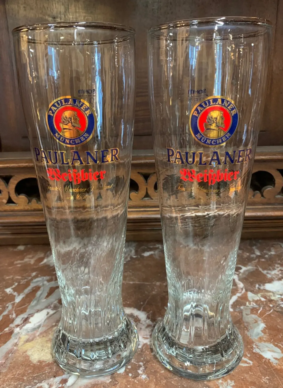 Pair Of Paulaner Brewery Weissbier Signature Spiral Glasses 1
