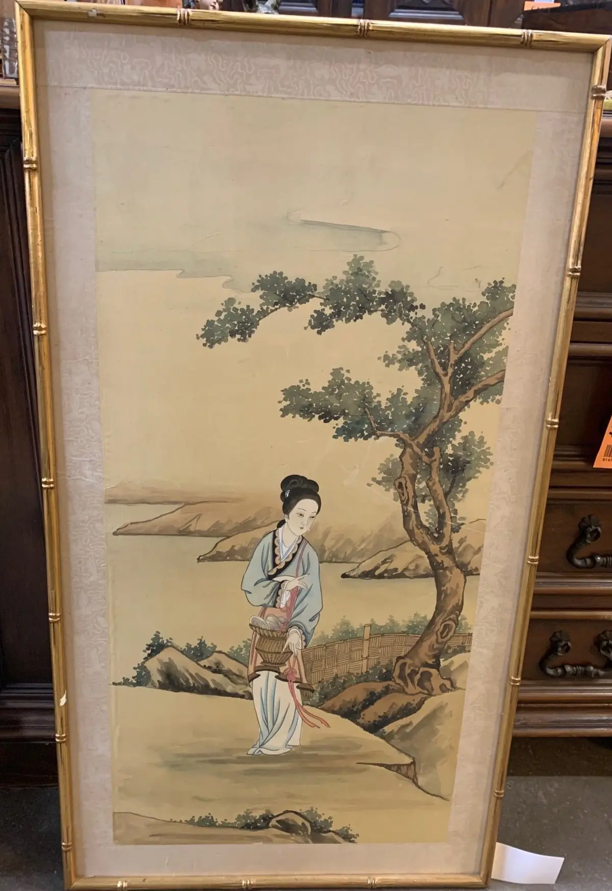 Asian Lady Painting On Silk 1
