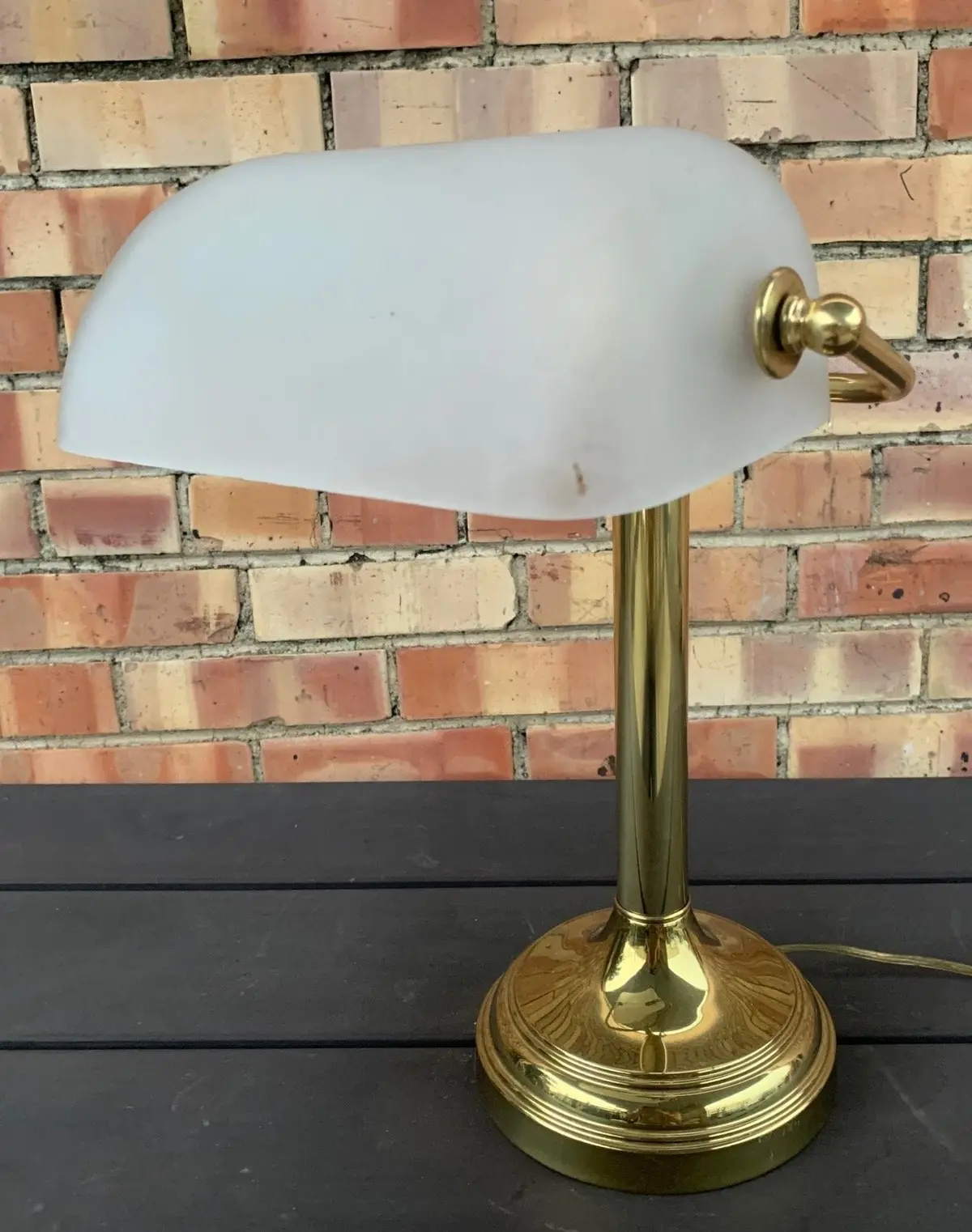 Banker's Frosted Glass/Brass Lamp 1