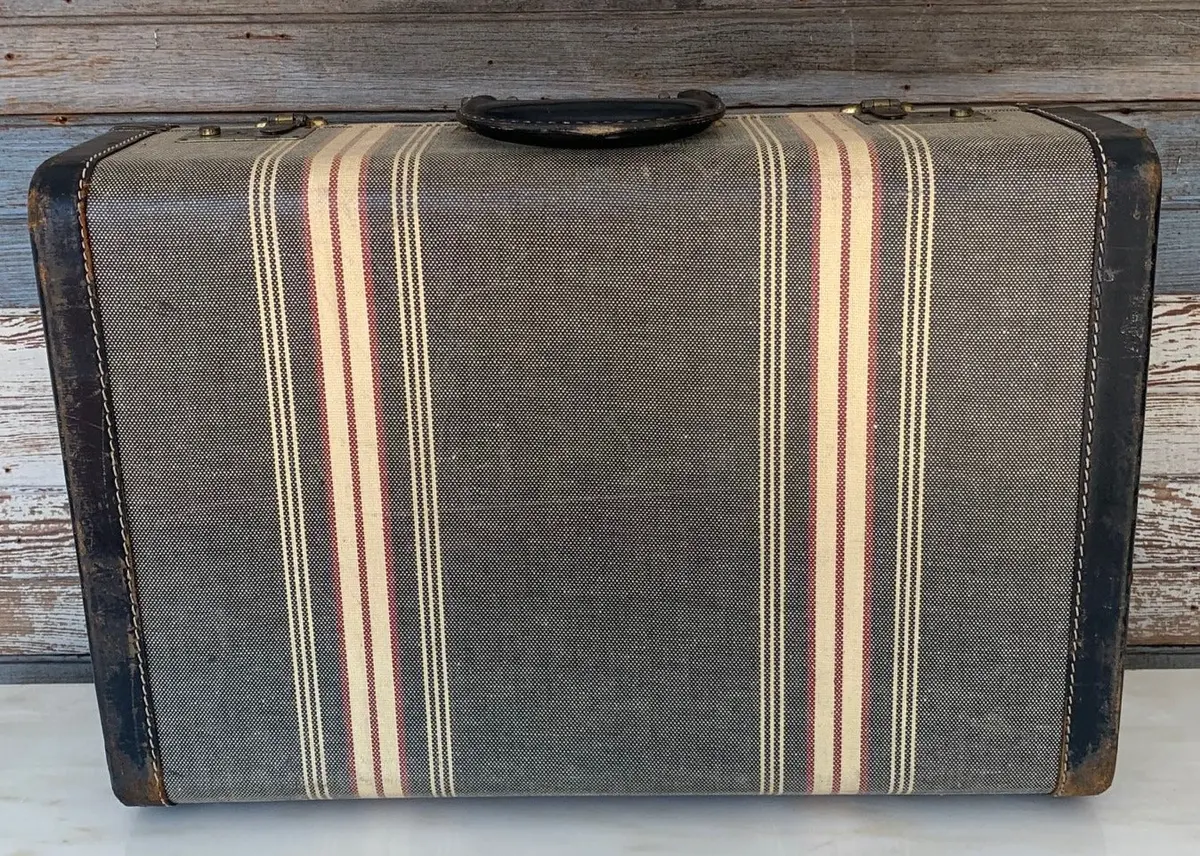 Striped Suitcase With Black Leather 1