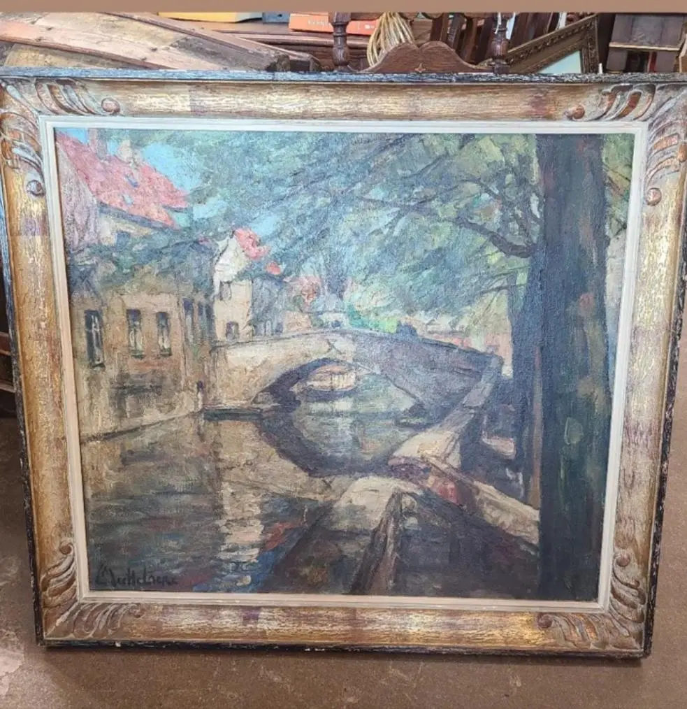 Impressionist European Canal Scene Oil Painting On Canvas 1