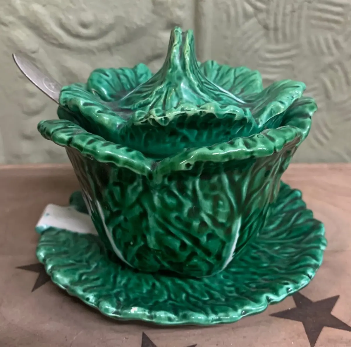 Green Leaf Sugar Jar With Saucer 1