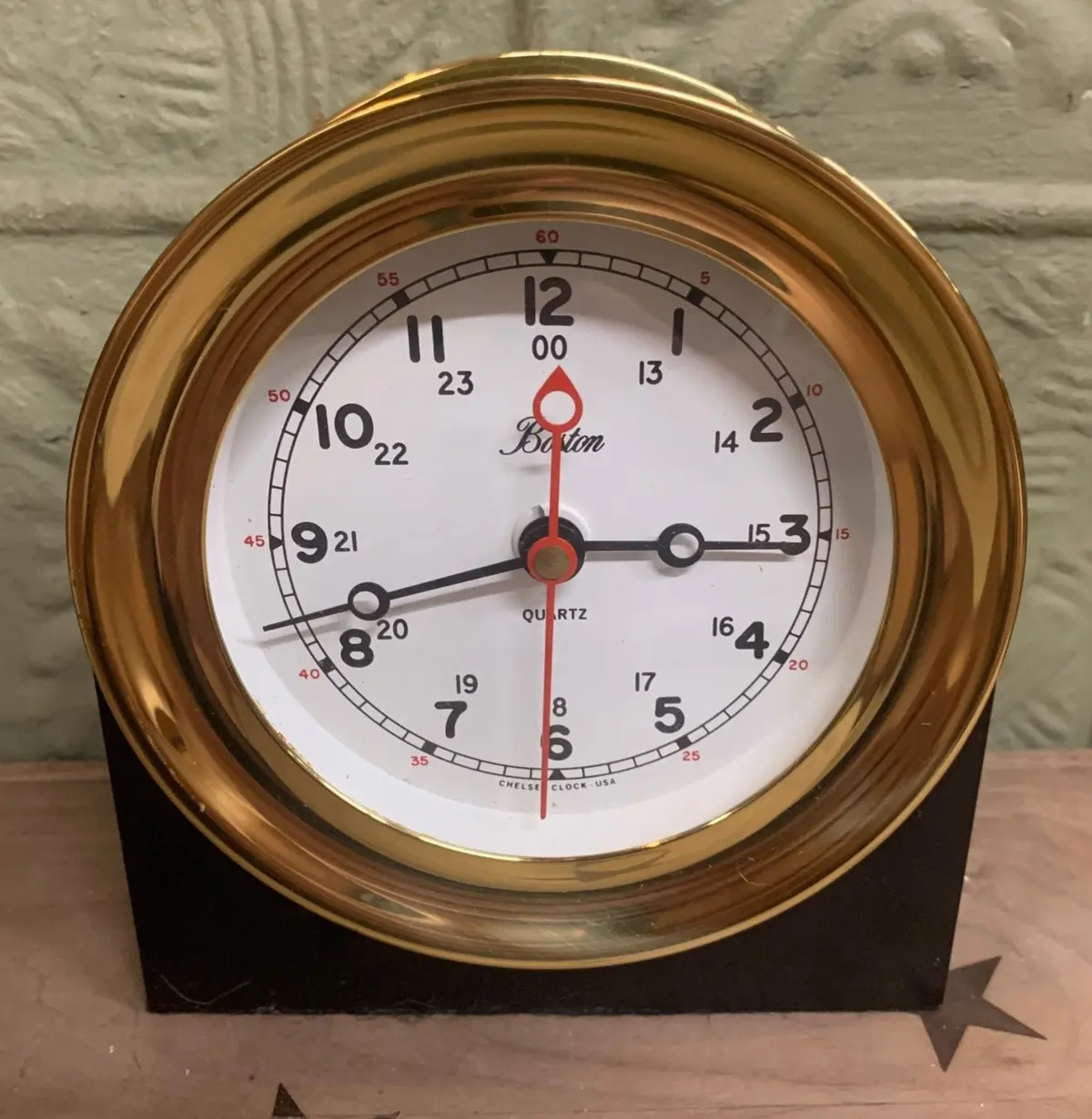 Boston Brass Clock On Stand 1