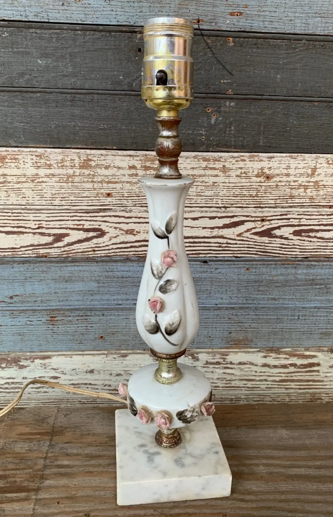 Small Japanese Porcelain Floral Lamp With Marble Base 1