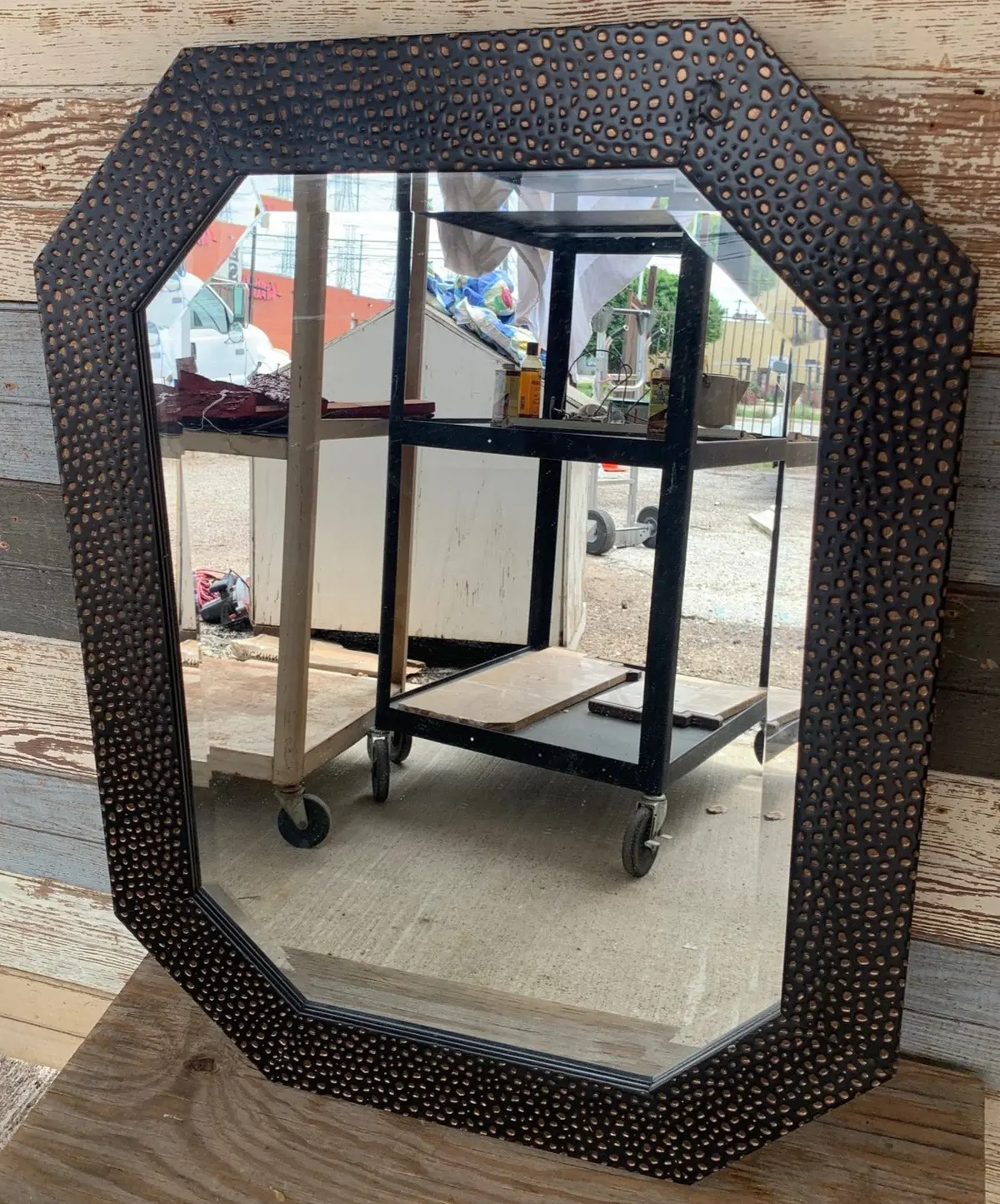 Octagonal Mirror With Black Textured Frame 1