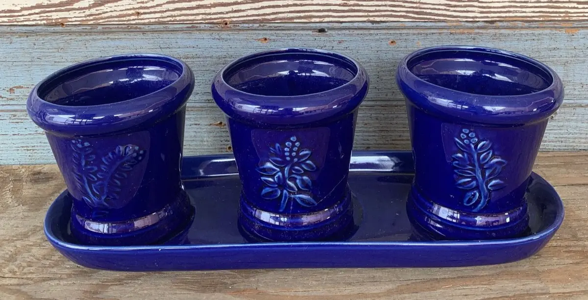 Cobalt Small Planter Trio With Tray 1