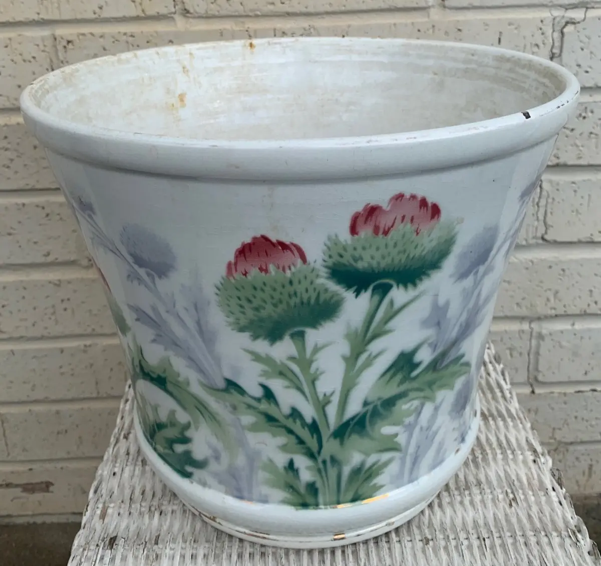 Large White Planter With Floral Design 1