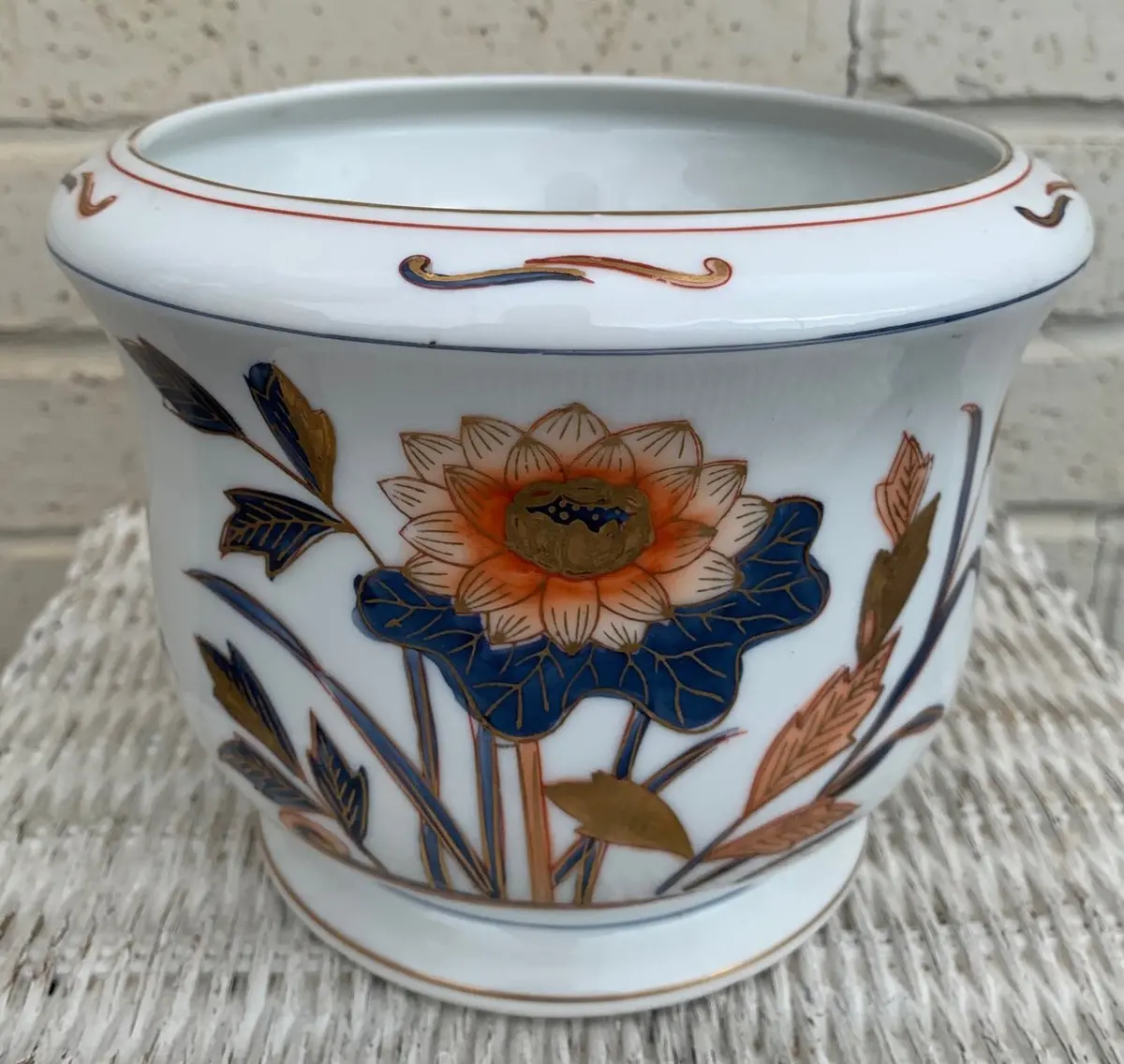 White With Blue And Orange Floral Design Planter 1