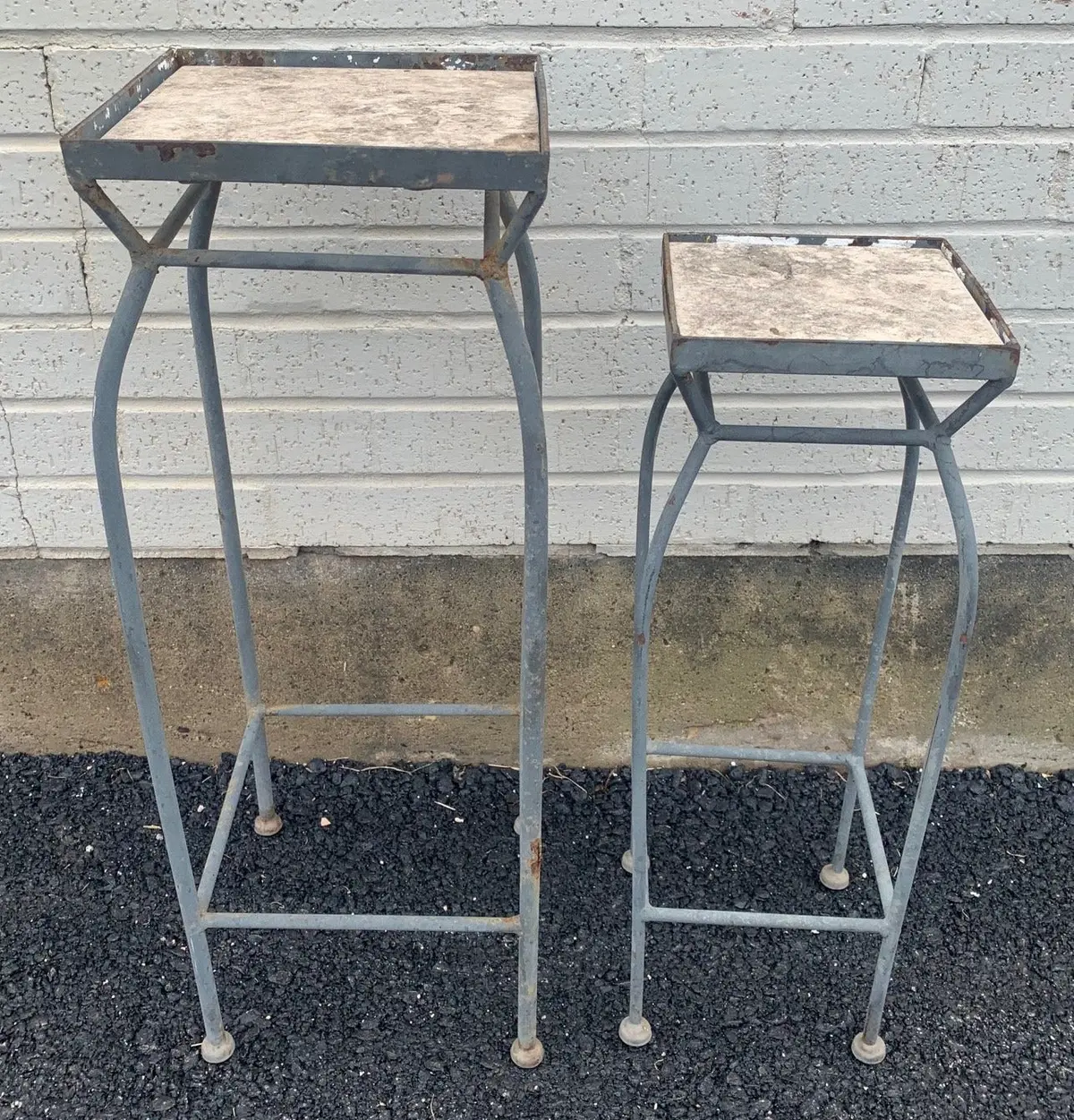 Pair Of Small Gray Metal Plant Stands 1