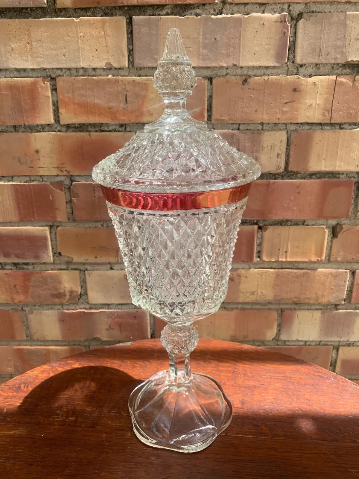 Tall Amethyst And Clear Footed Jar With Lid 1