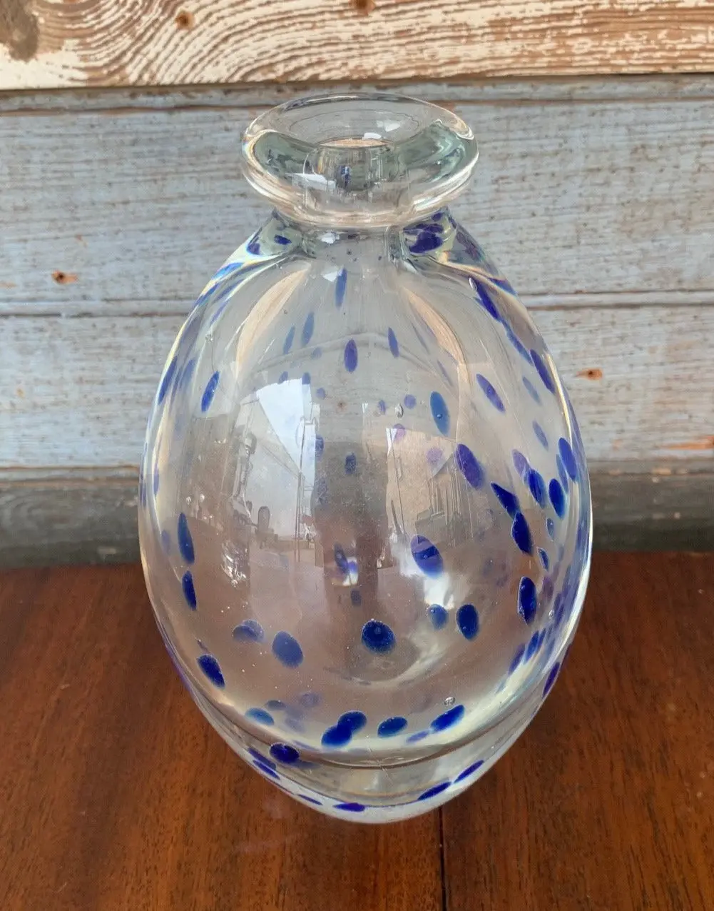 Ovoid Art Glass Vase With Blue Dots 1