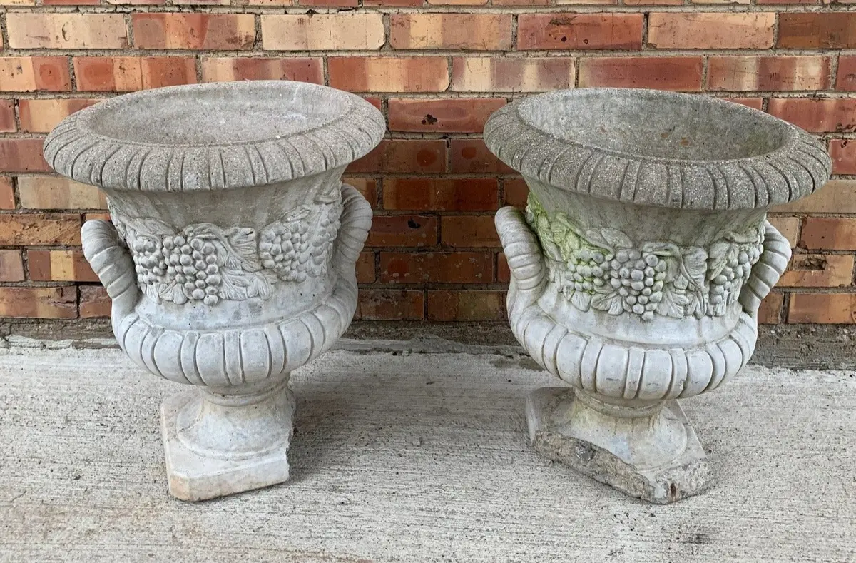 Pair Of Concrete Planters As Is 1