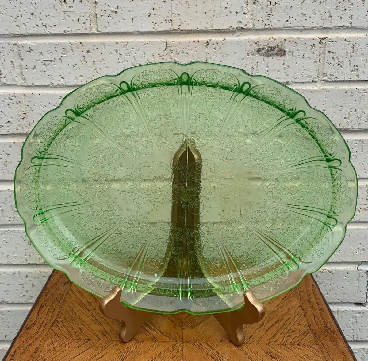 Vaseline Glass Cherry Blossom Platter 1