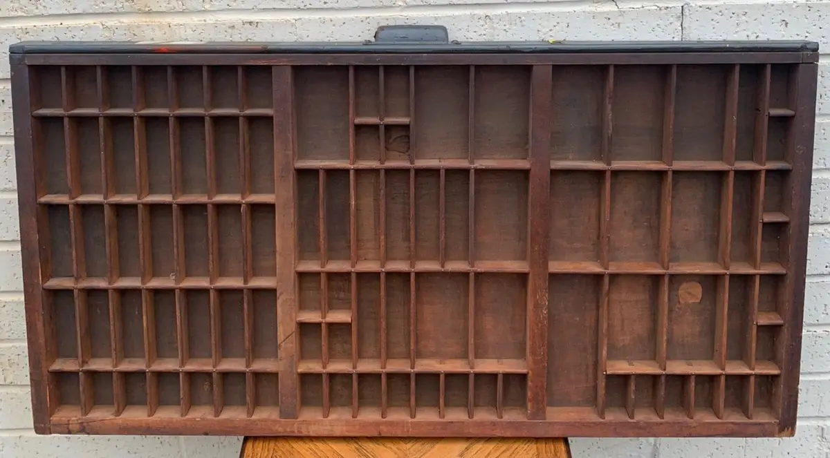 Large Antique Printer's Drawer With Cubbies 1
