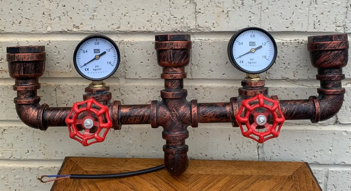 Weird Steampunk Style Pipe Lamp With Gages 1
