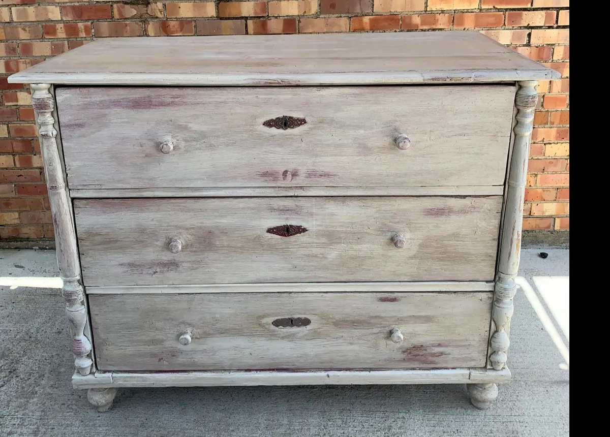 Grey Painted Antique Pine Chest 1