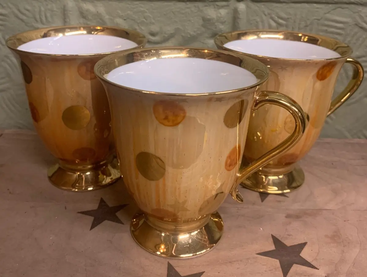 Set Of 3 French Gold Polka Dot Coffee Cups 1